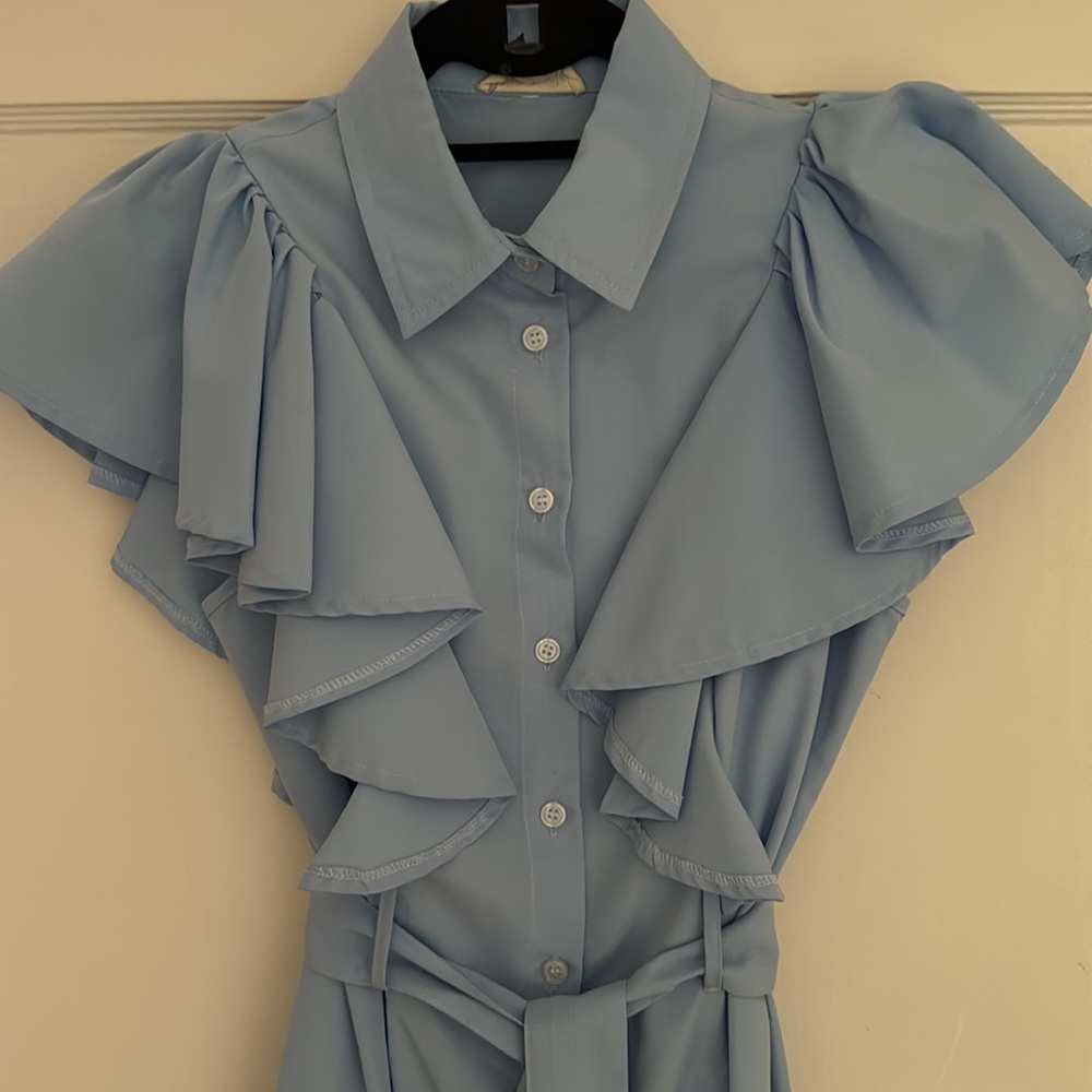 Pink Ripple Elegant Blue Ruffle Dress size M - Picture 2 of 4